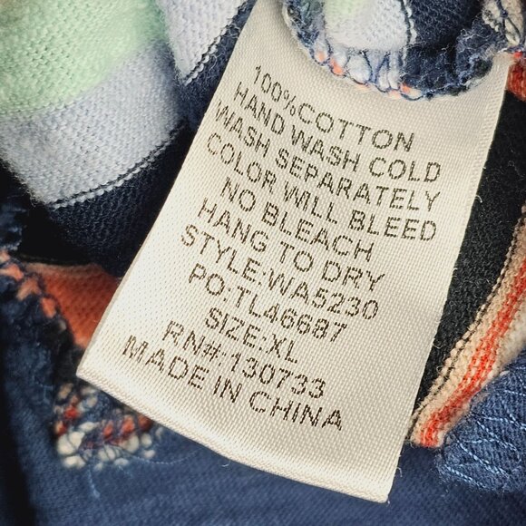 Umgee Plus Navy Blue Banded Cuffed Stripped Sleeve Round Hem Split Hip Top, XL - Picture 6 of 6